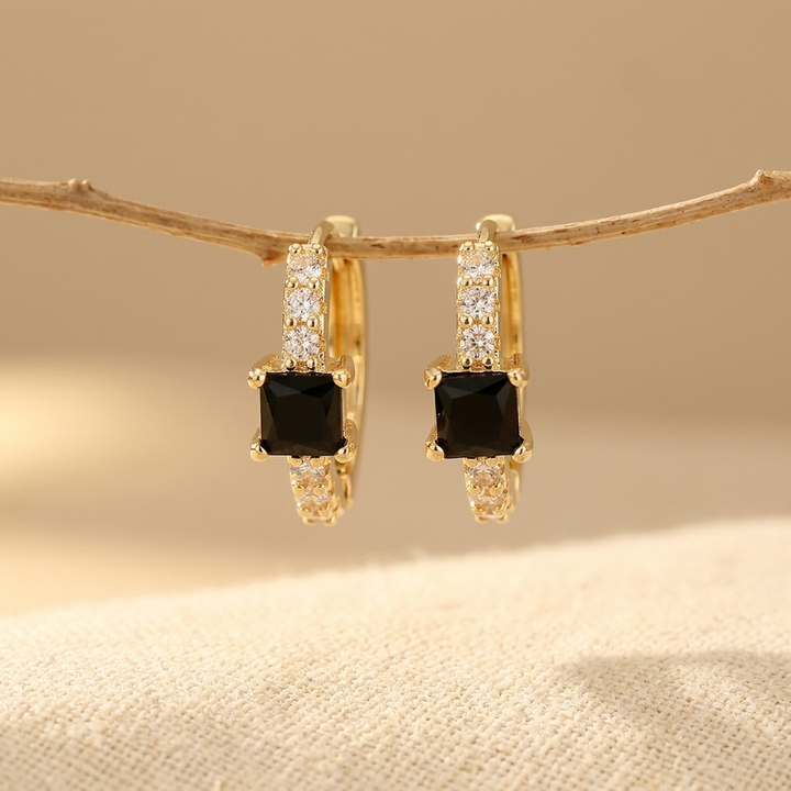Geometric Square Stud Copper Hoop Earrings