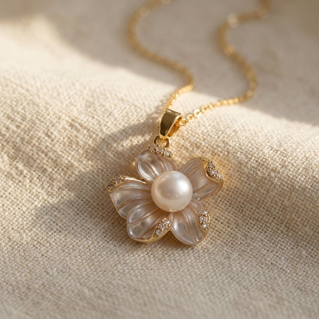 French Enamel Zirconia Flower Pendant Necklace