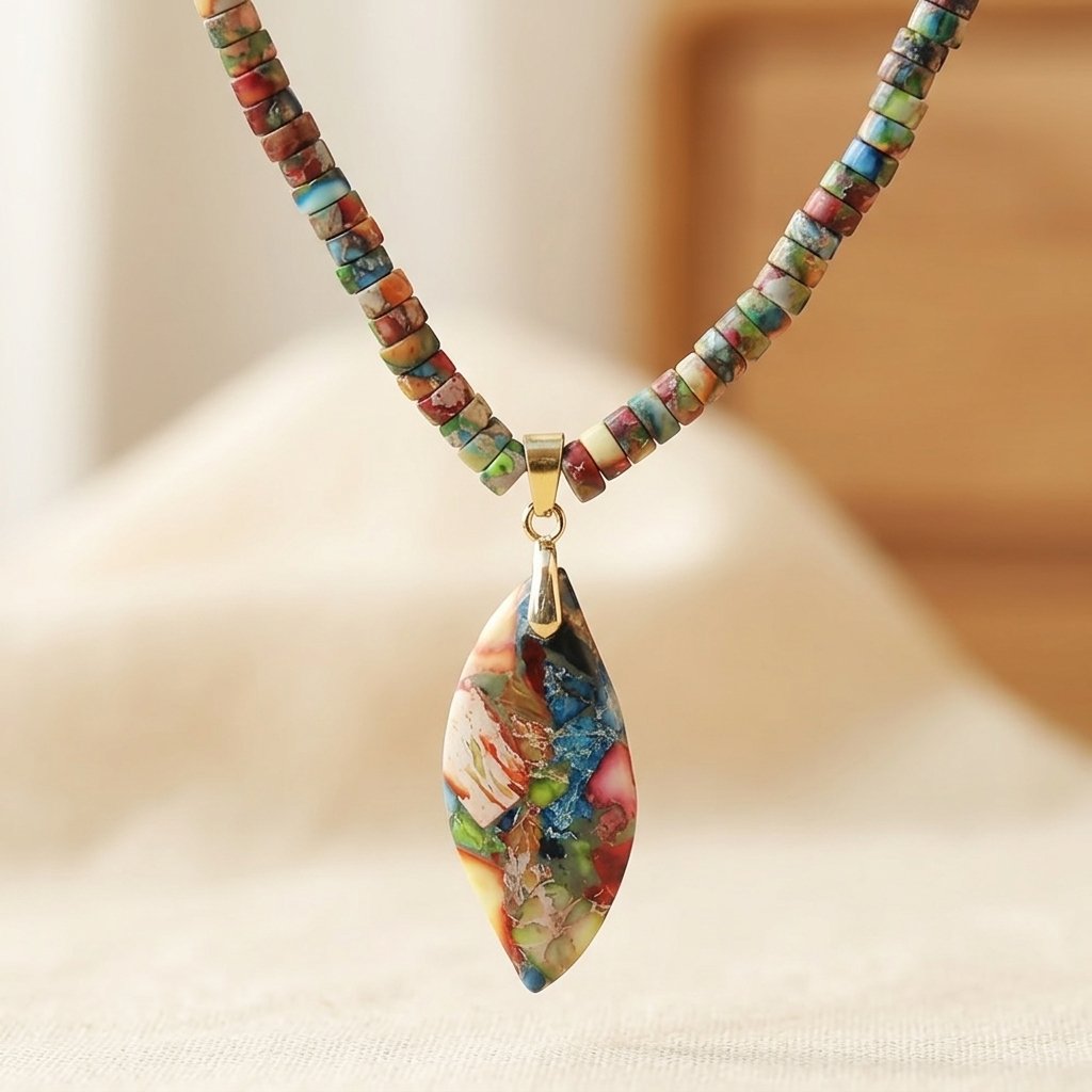 Etnische kleurrijke kralenketting met natuurlijke hanger