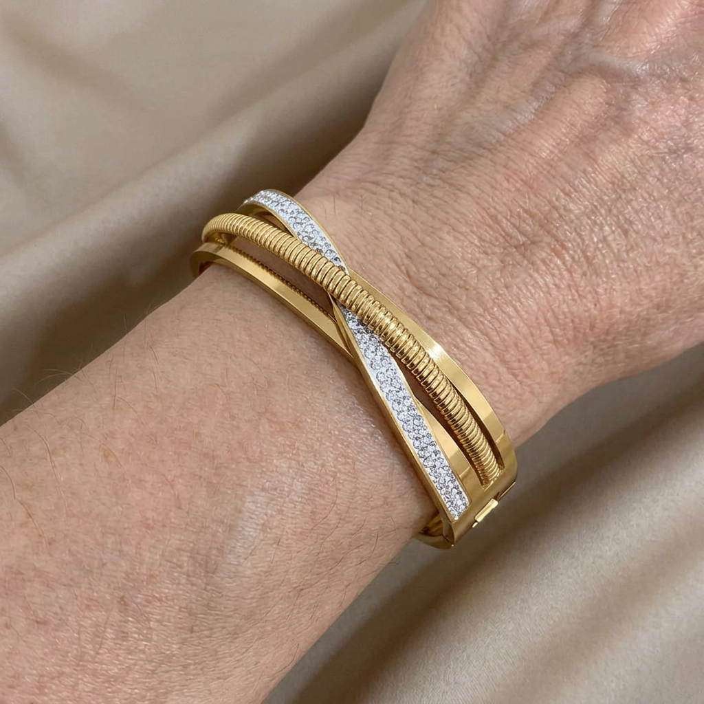 Strass vergulde slavenarmband