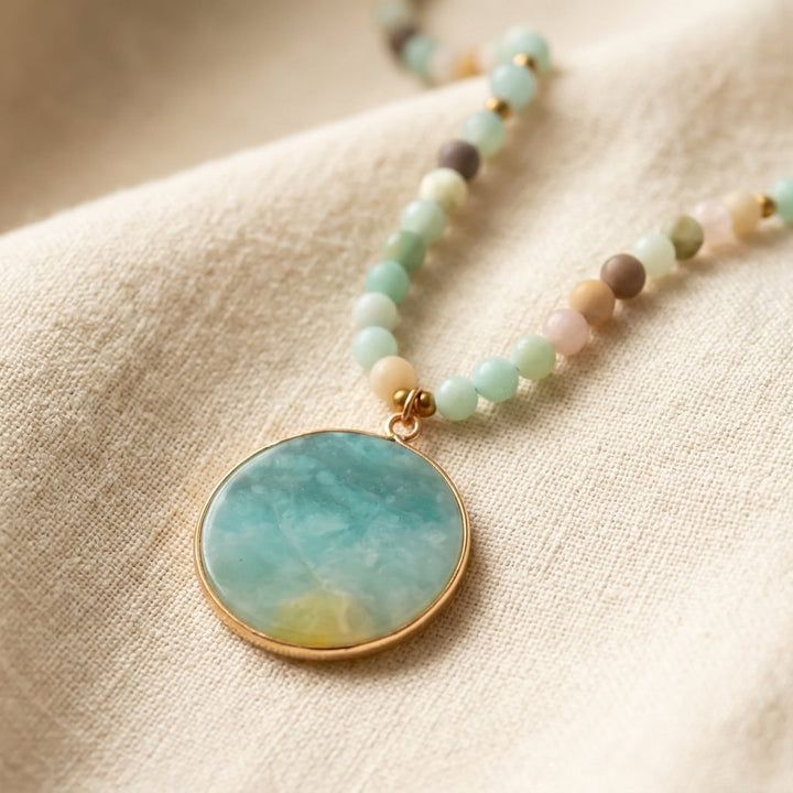 Bohemian Natural Stone Round Pendant Necklace