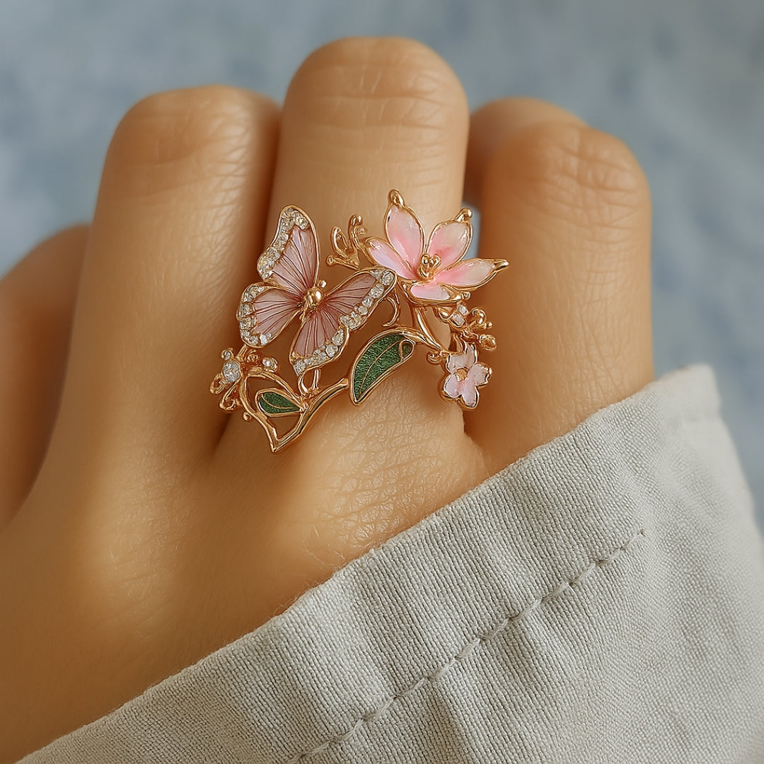 Natuur heldere vlinder zirkonia ring
