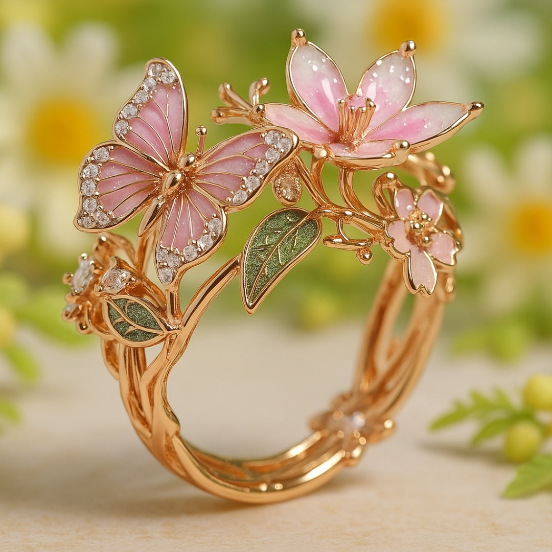 Natuur heldere vlinder zirkonia ring
