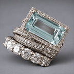 Vintage zilverkleurige stapelbare ringenset met turkooizen glas