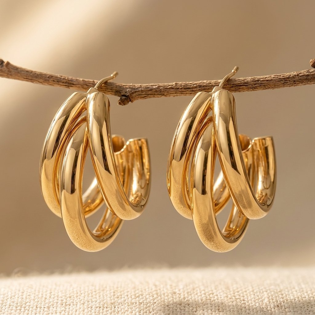 Gold Plated Anti-Allergy Stainless Steel Hoop Earrings