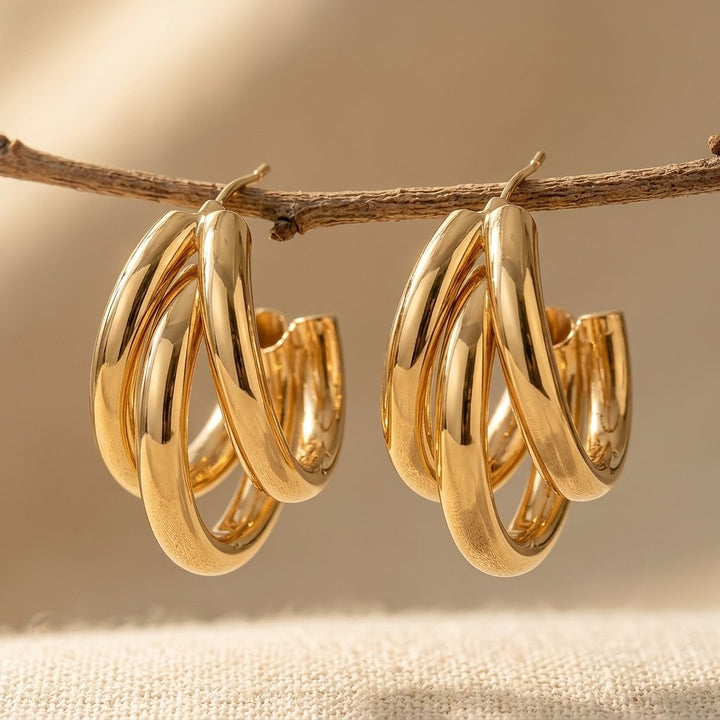Gold Plated Anti-Allergy Stainless Steel Hoop Earrings