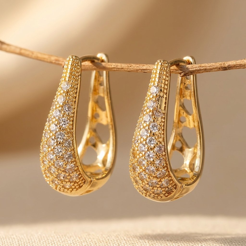 Semi-Hollow Heart Floral Gold Hoop Earrings