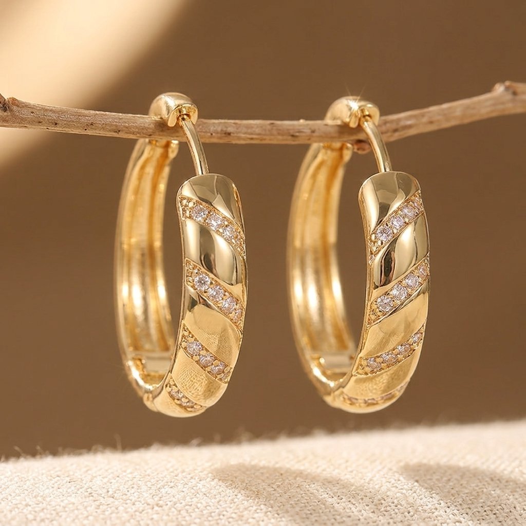 Gold Cubic Zirconia Round Hoop Earrings