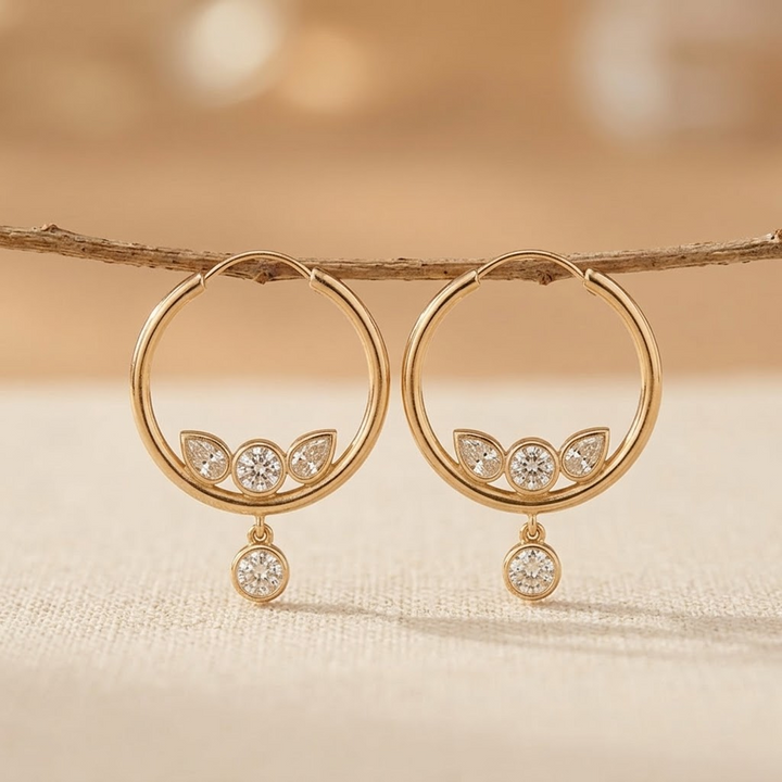 Teardrop Hoop Zirconia Earrings
