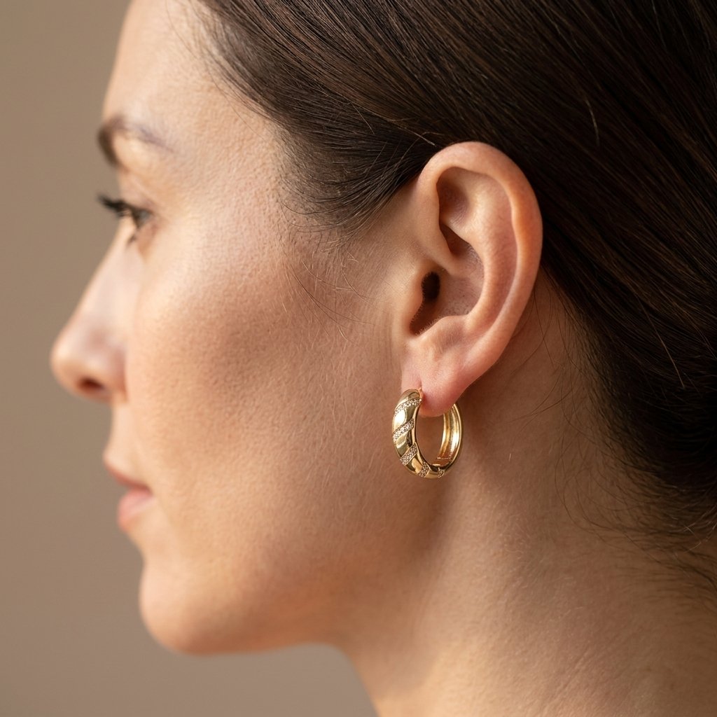 Gold Cubic Zirconia Round Hoop Earrings