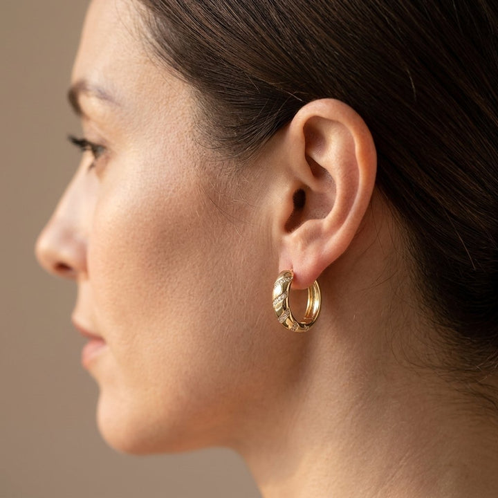 Gold Cubic Zirconia Round Hoop Earrings