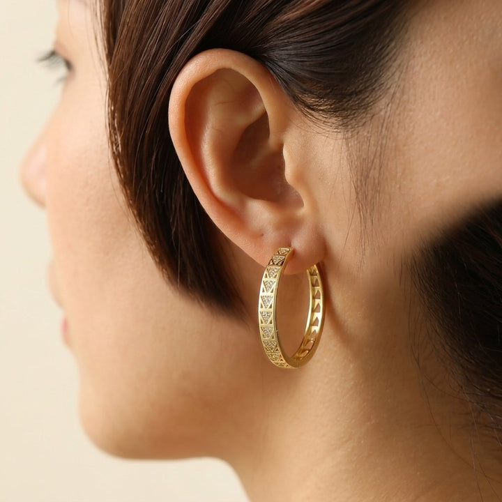 Luxe Copper Zirconia Triangle Hoop Earrings