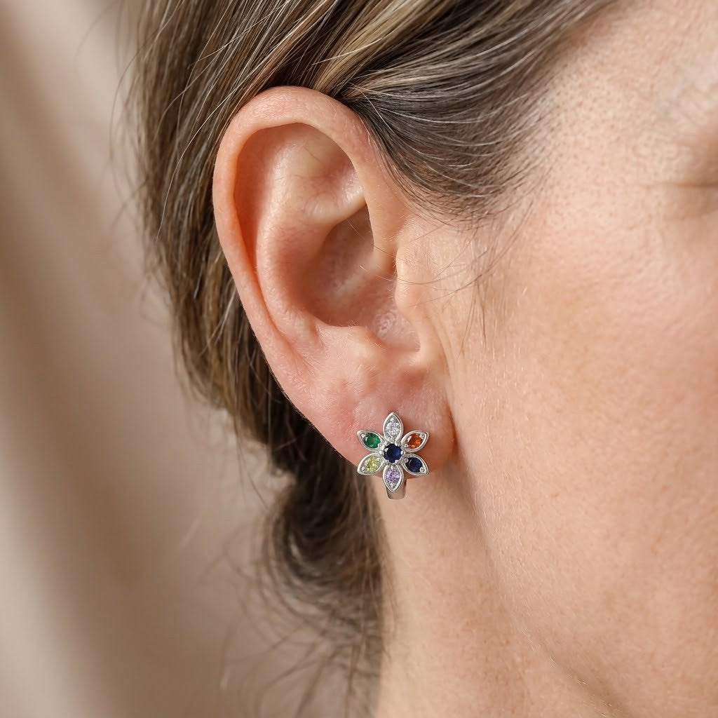 Parel zirkonia bloemen oorringen