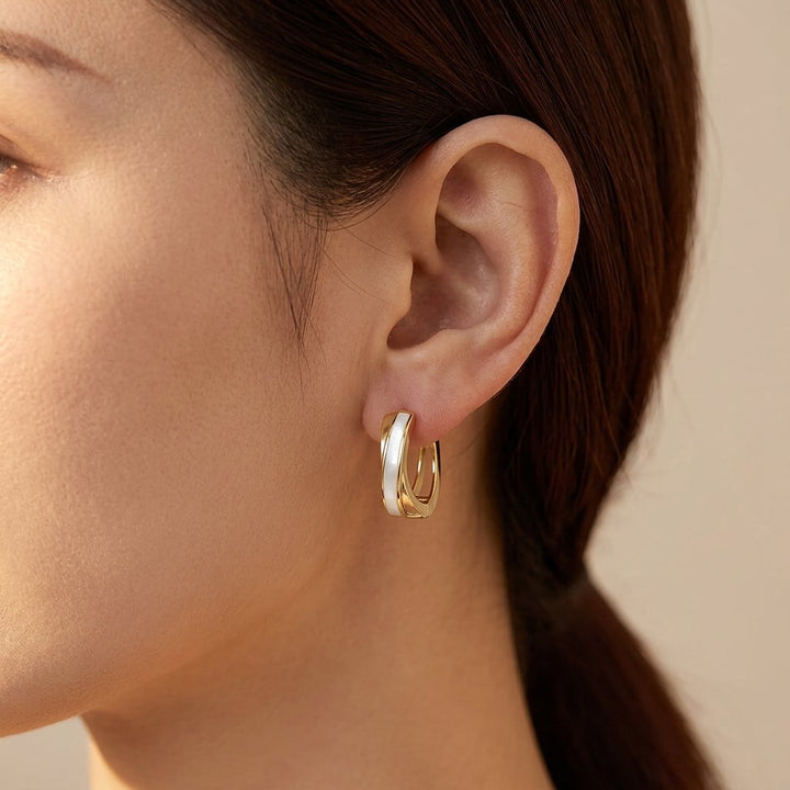 Enamel Gold Hoop Earrings