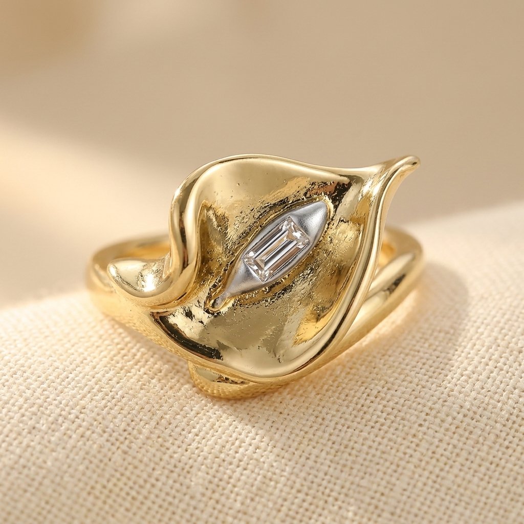 Verstelbare goudkleurige calla lelie bloem ring