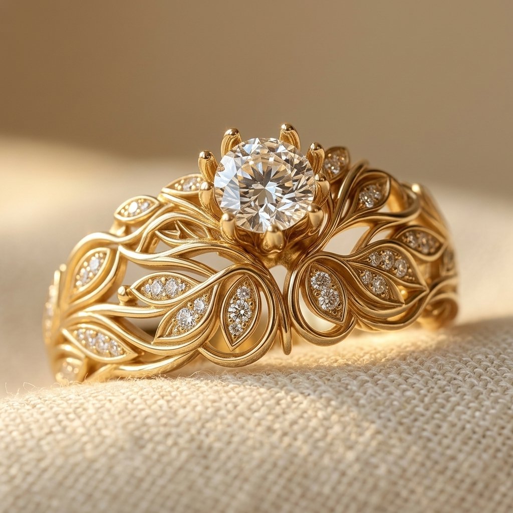 Elegante koperen ring met esdoornblad