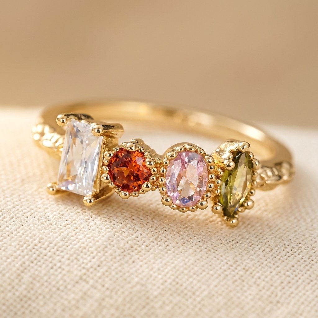 Vintage statement ring met meerkleurige synthetische edelstenen