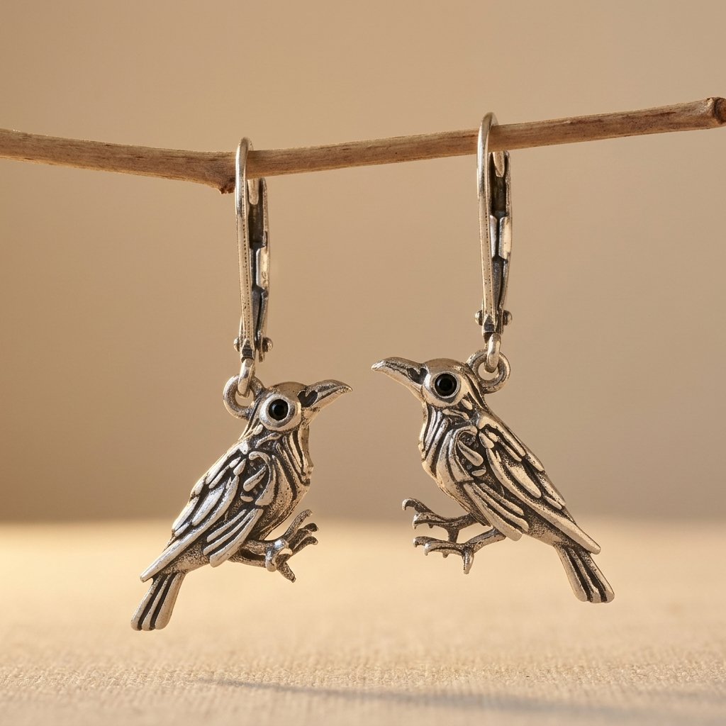 Nevermore raaf oorbellen met klapsluiting