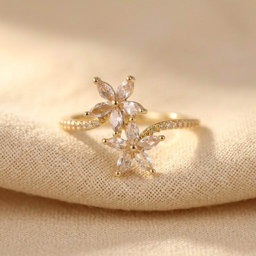 Sprankelende zirkonia bloem goudkleurige ring