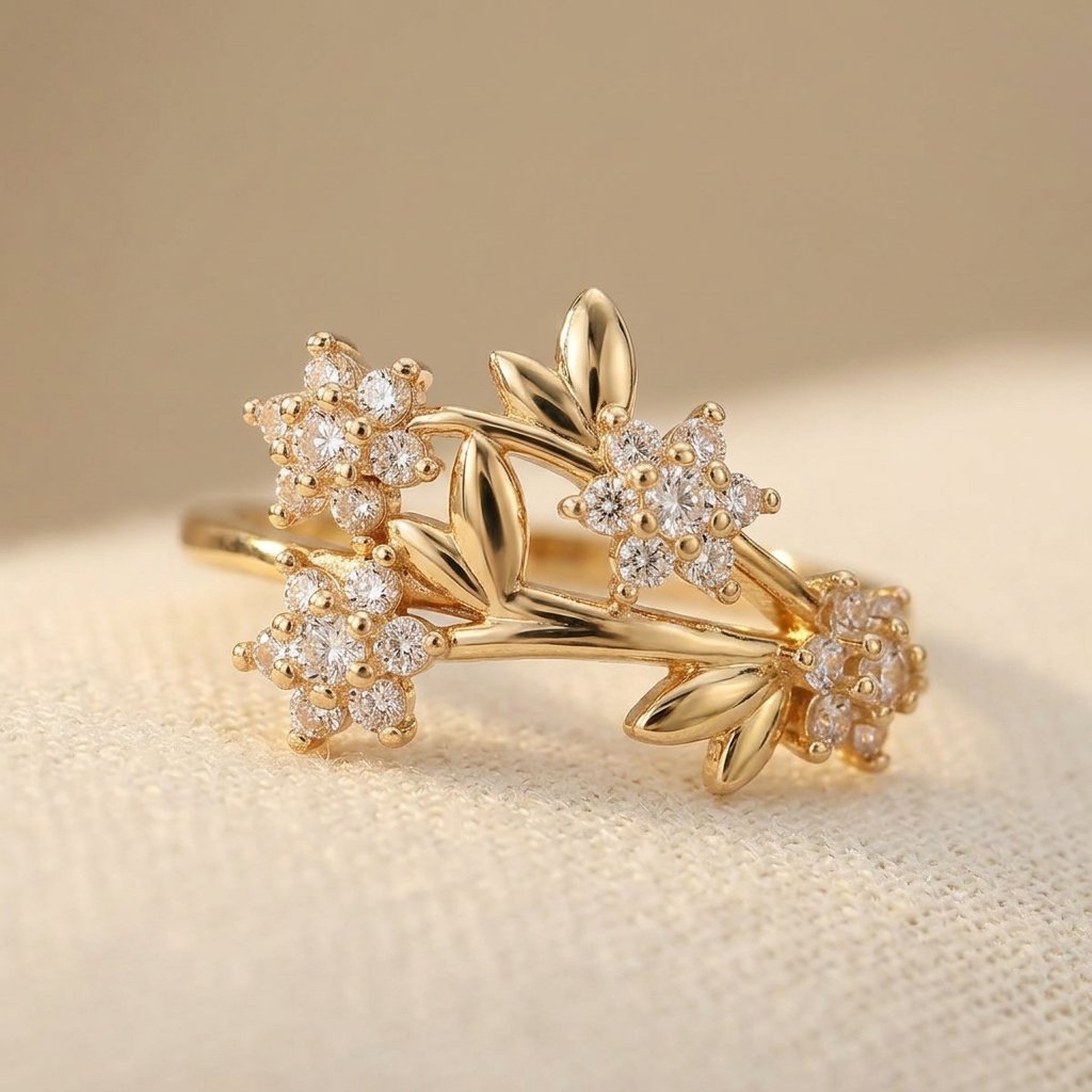 Ring met zeshoekig bloemcluster van zirkonia