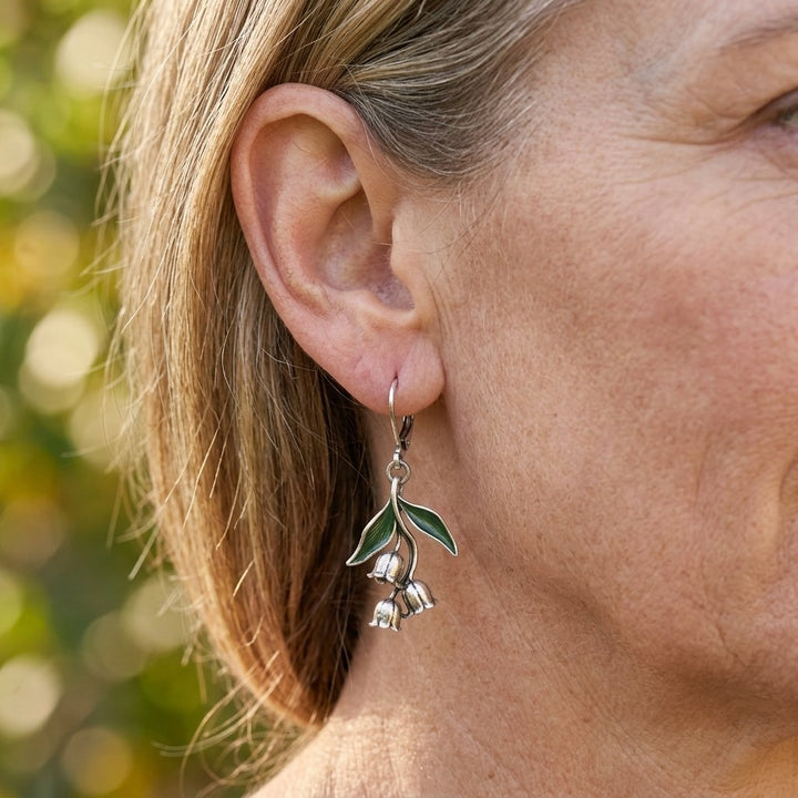 Vintage Lily of the Valley Floral Drop Leverback Earrings