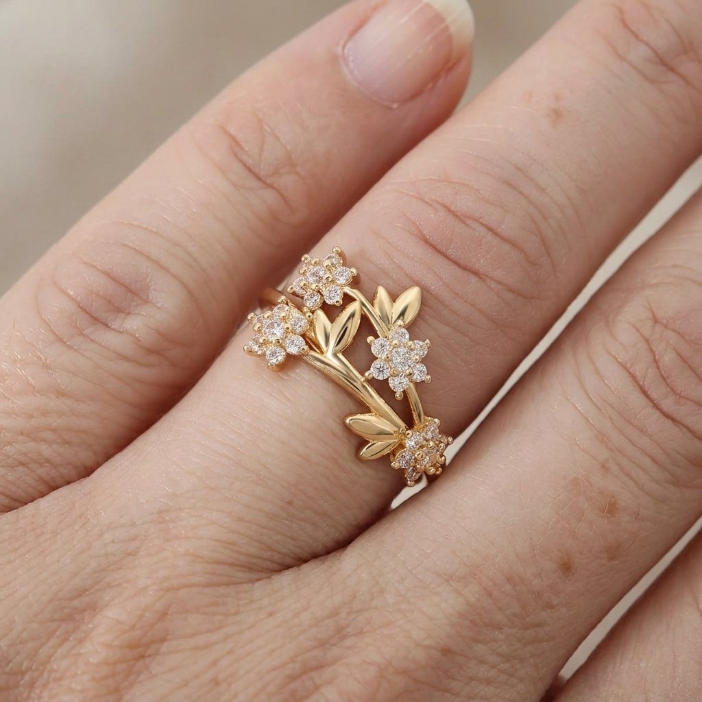 Ring met zeshoekig bloemcluster van zirkonia