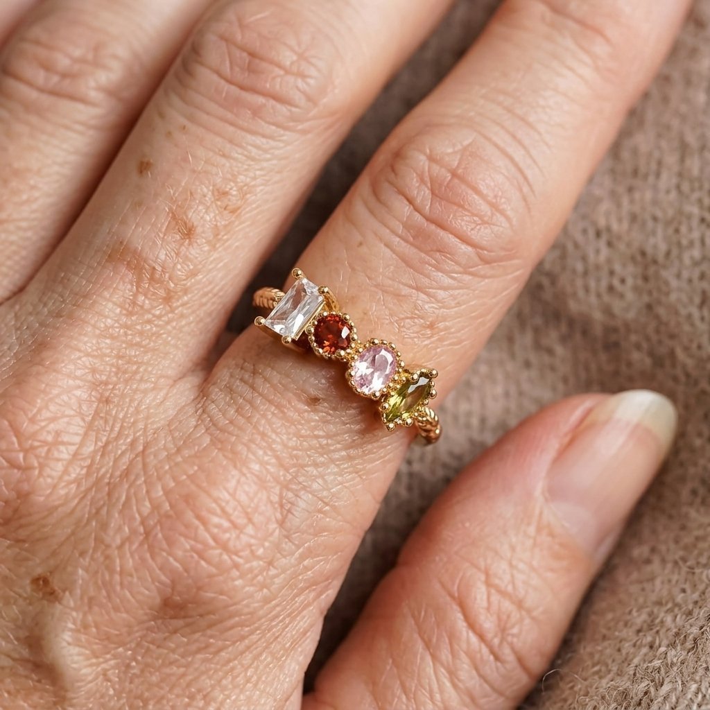 Vintage statement ring met meerkleurige synthetische edelstenen