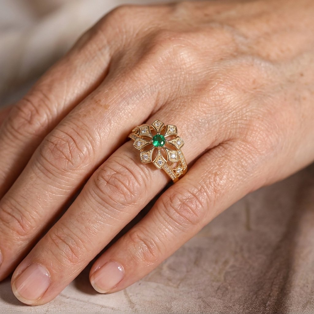 Opengewerkte ring met krulmotief en zirkonia
