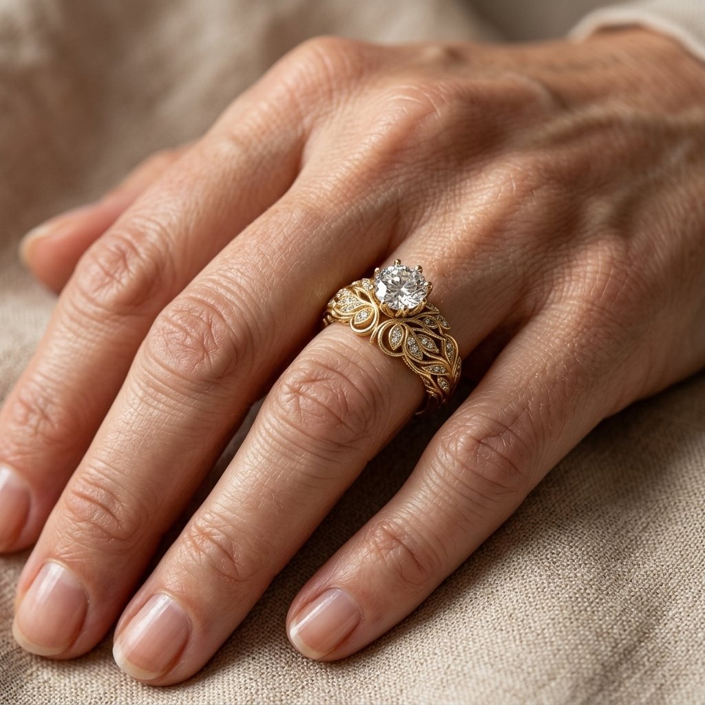 Elegante koperen ring met esdoornblad