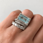 Vintage zilverkleurige stapelbare ringenset met turkooizen glas