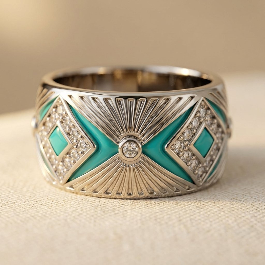 Brede bohemien vintage statement ring met turkooisblauw porselein