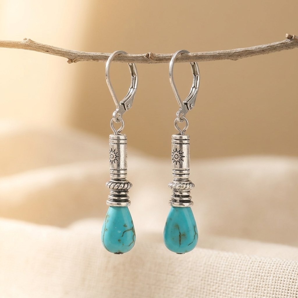 Turkooizen Tibetaans zilverkleurige vintage bohemien lange oorhangers