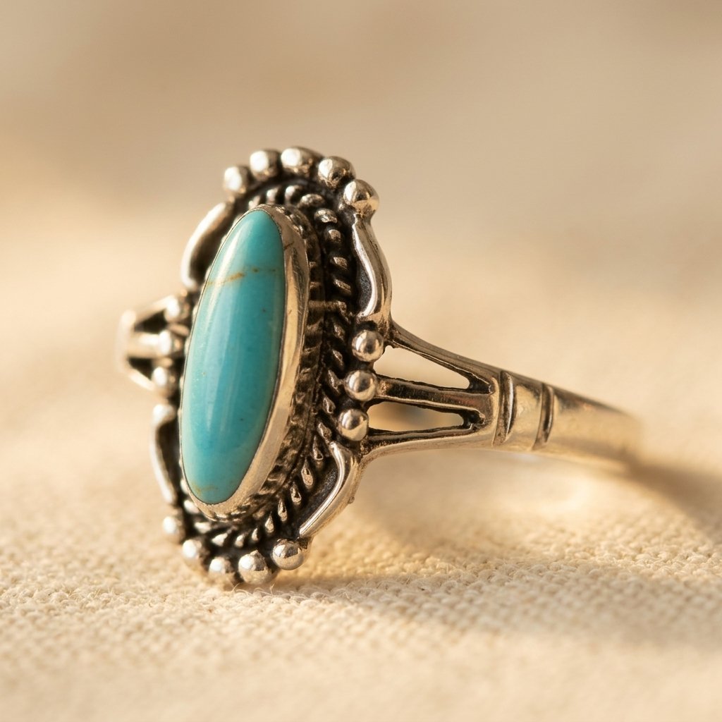Retro turkooizen marquise bohemien etnische statement ring