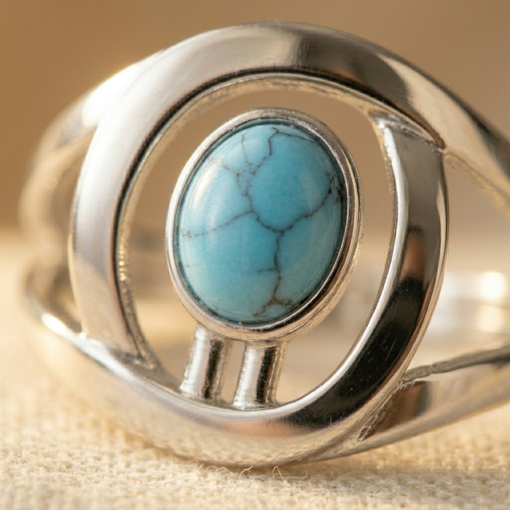 Elegante minimalistische ring met synthetisch turkoois
