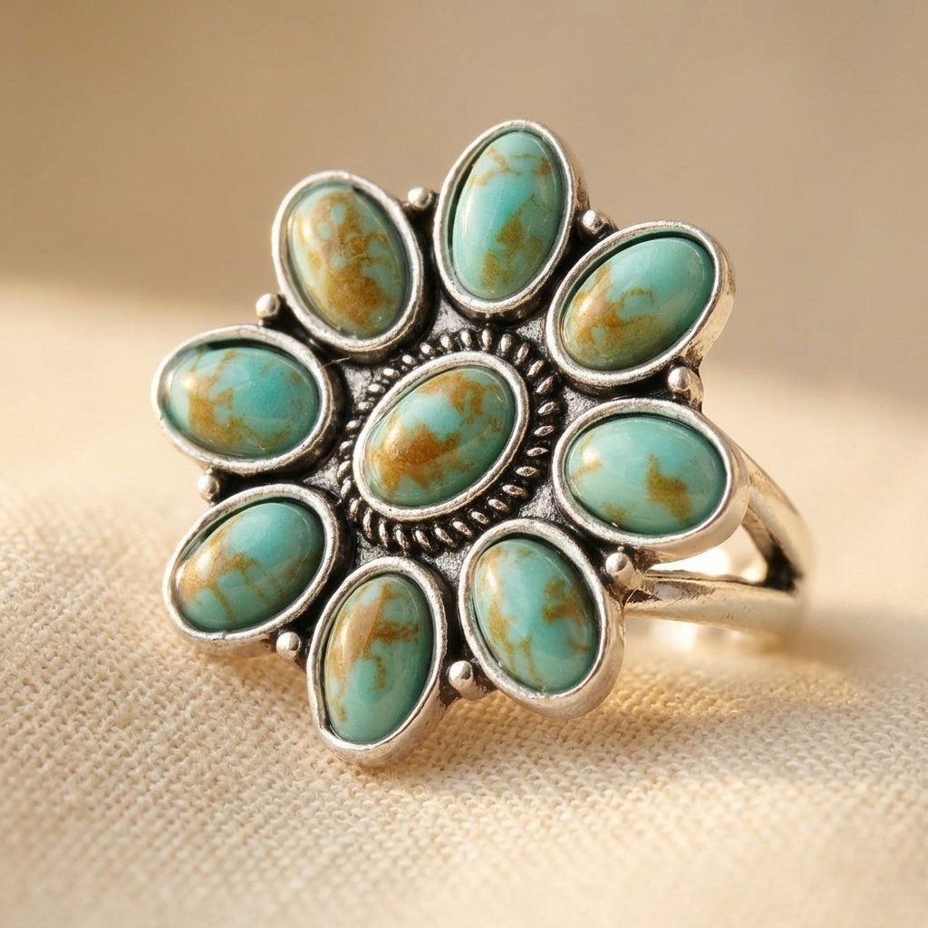Turkooizen vintage hars bloemring