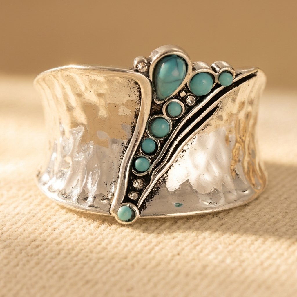 Brede ring met ingelegd synthetisch turkoois