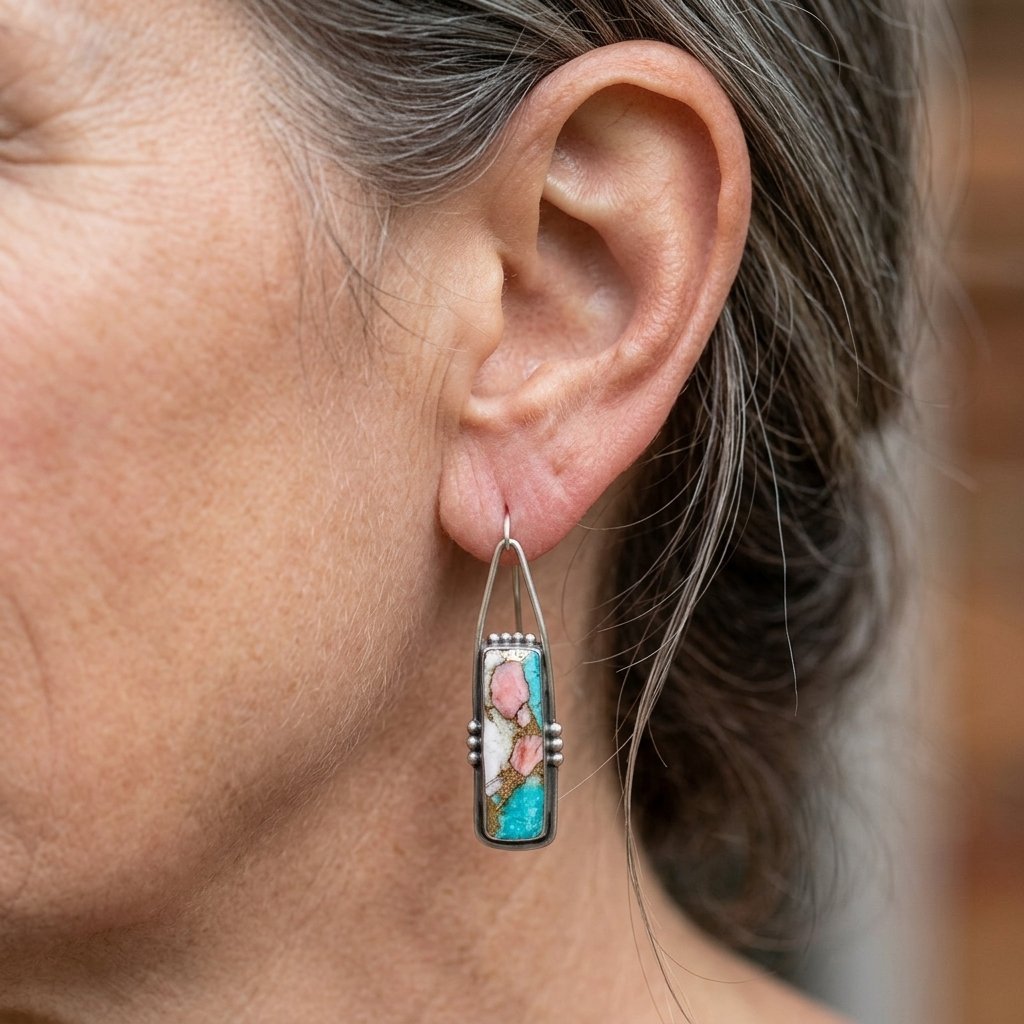 Creatieve bohemien retro oorbellen met imitatie turkoois patroon