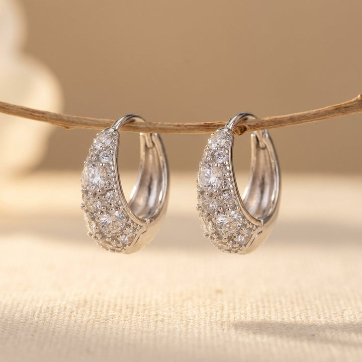 925 Sterling Silver Elegant Moissanite Floral Hoop Earrings In Plated Earring