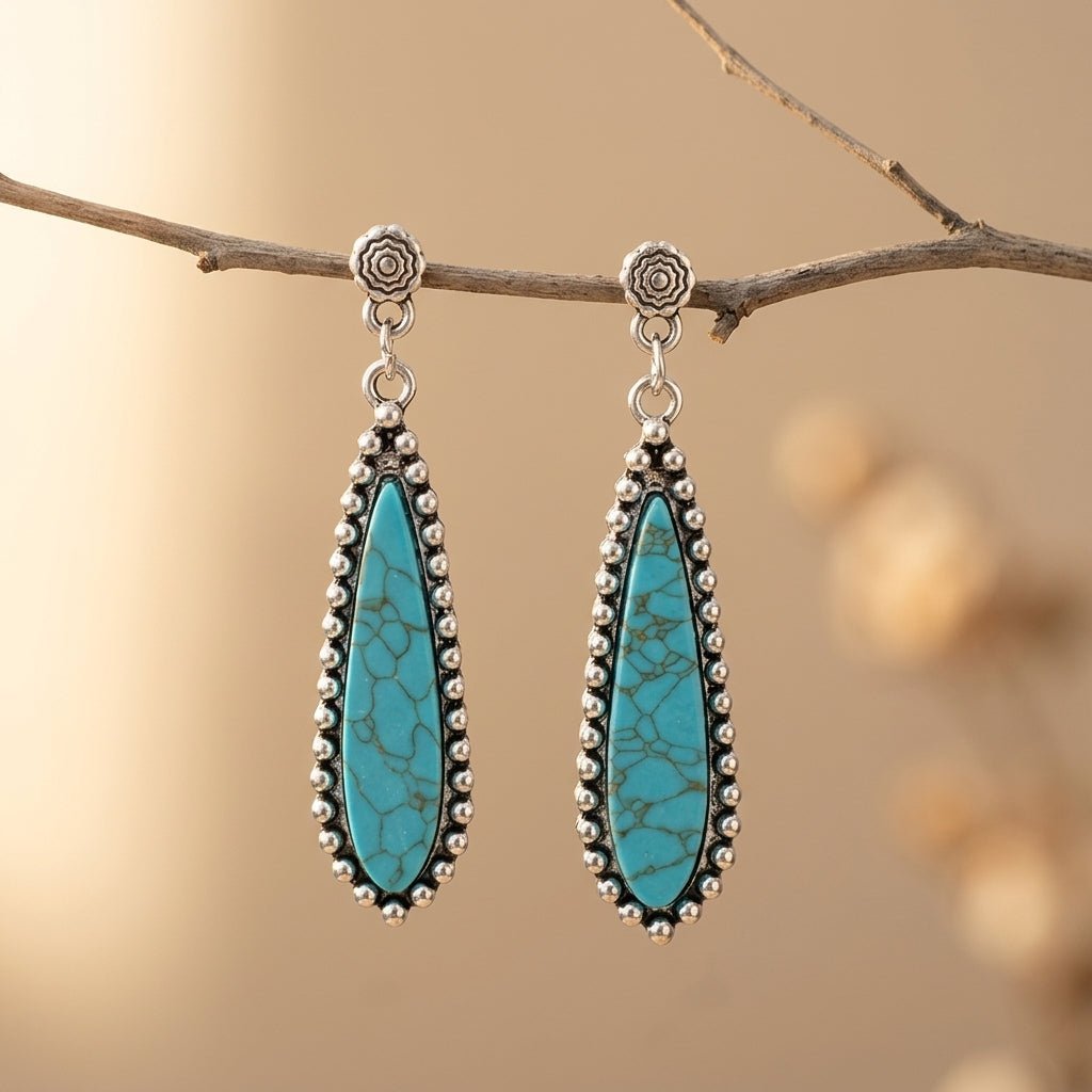 Vintage southwestern druppeloorbellen met turkoois