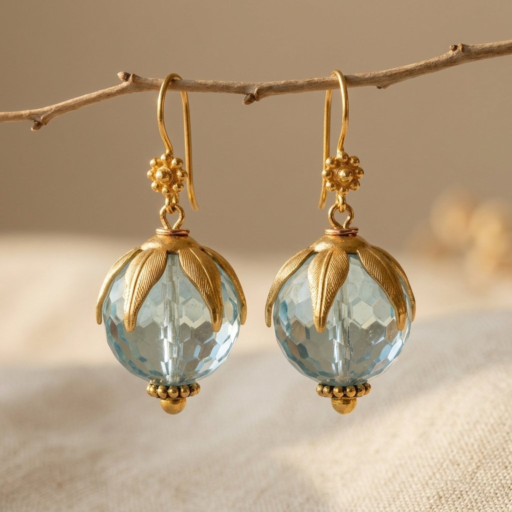 Vintage oorhangers van aquamarijnblauw glas