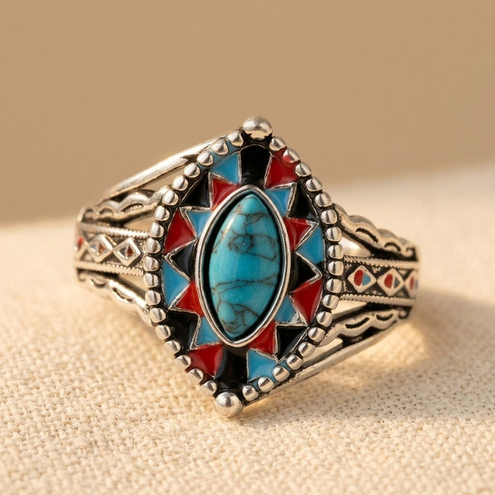 Bohemian Turquoise Horse Eye Ring European American Style Ring