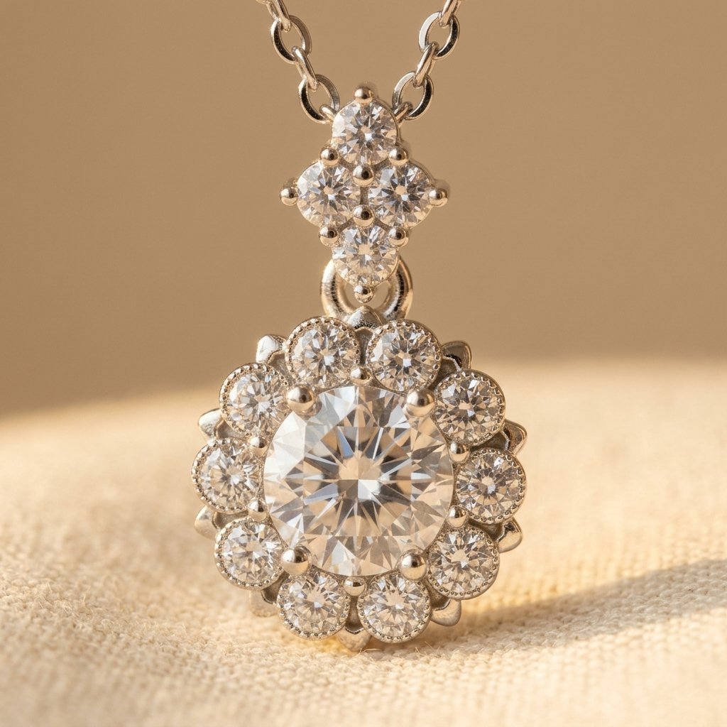 Elegante 925 sterling zilveren ketting met ronde moissaniet hanger