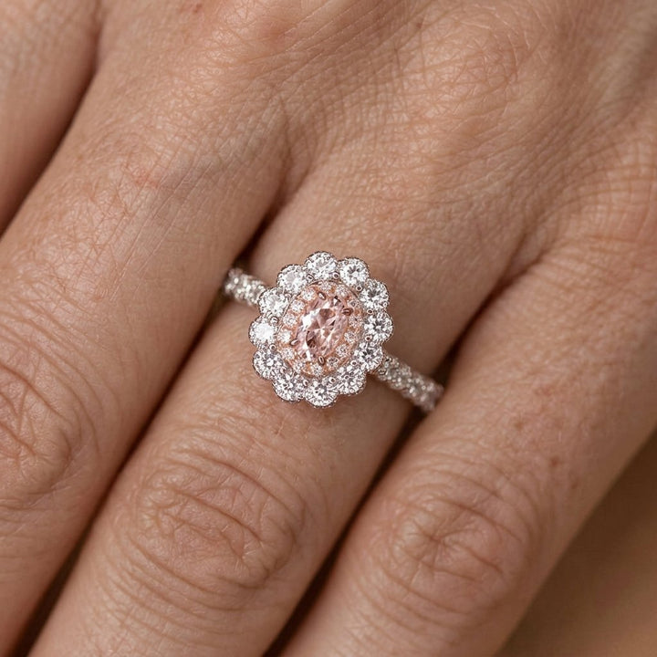 Two-Tone Sunflower Ring with Four-Prong Oval