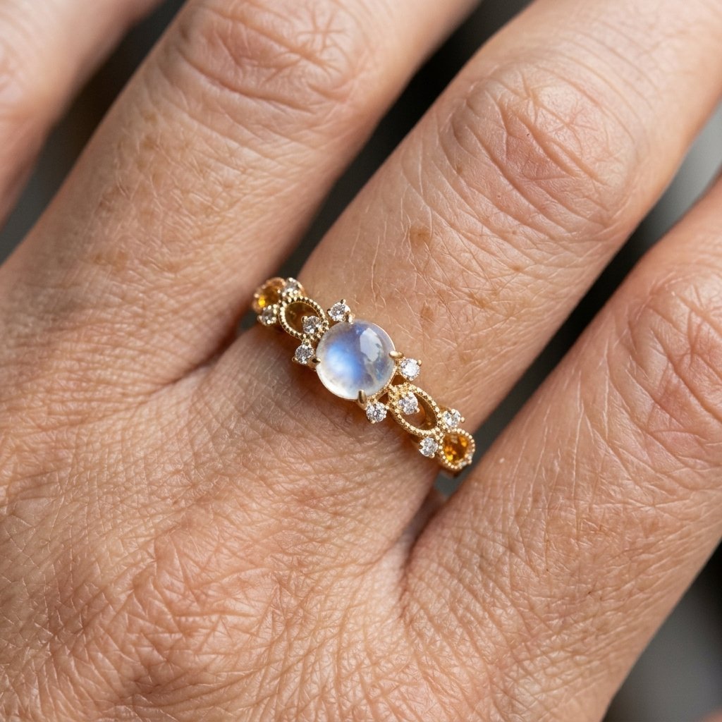 Synthetische maansteen ring