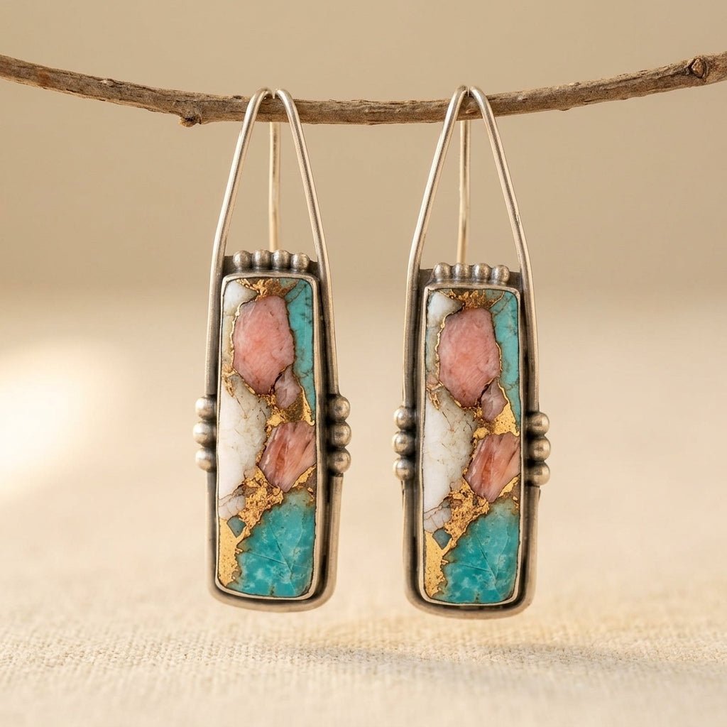 Creatieve bohemien retro oorbellen met imitatie turkoois patroon