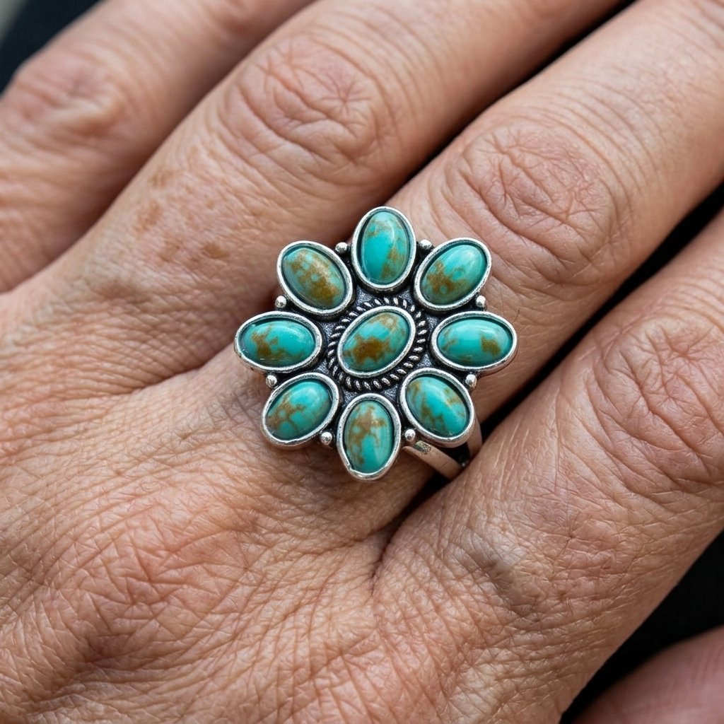 Turkooizen vintage hars bloemring