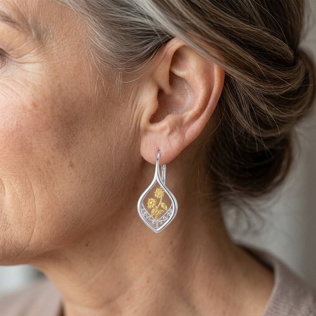 Zonnebloem oorbellen van 925 sterling zilver met filigrein, verguld