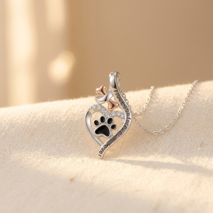 Lucky Paw necklace with heart, bone and infinity symbol