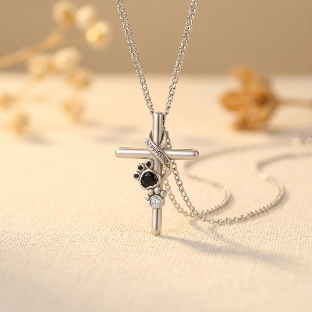 Zilveren ketting met pootje- en kruishanger