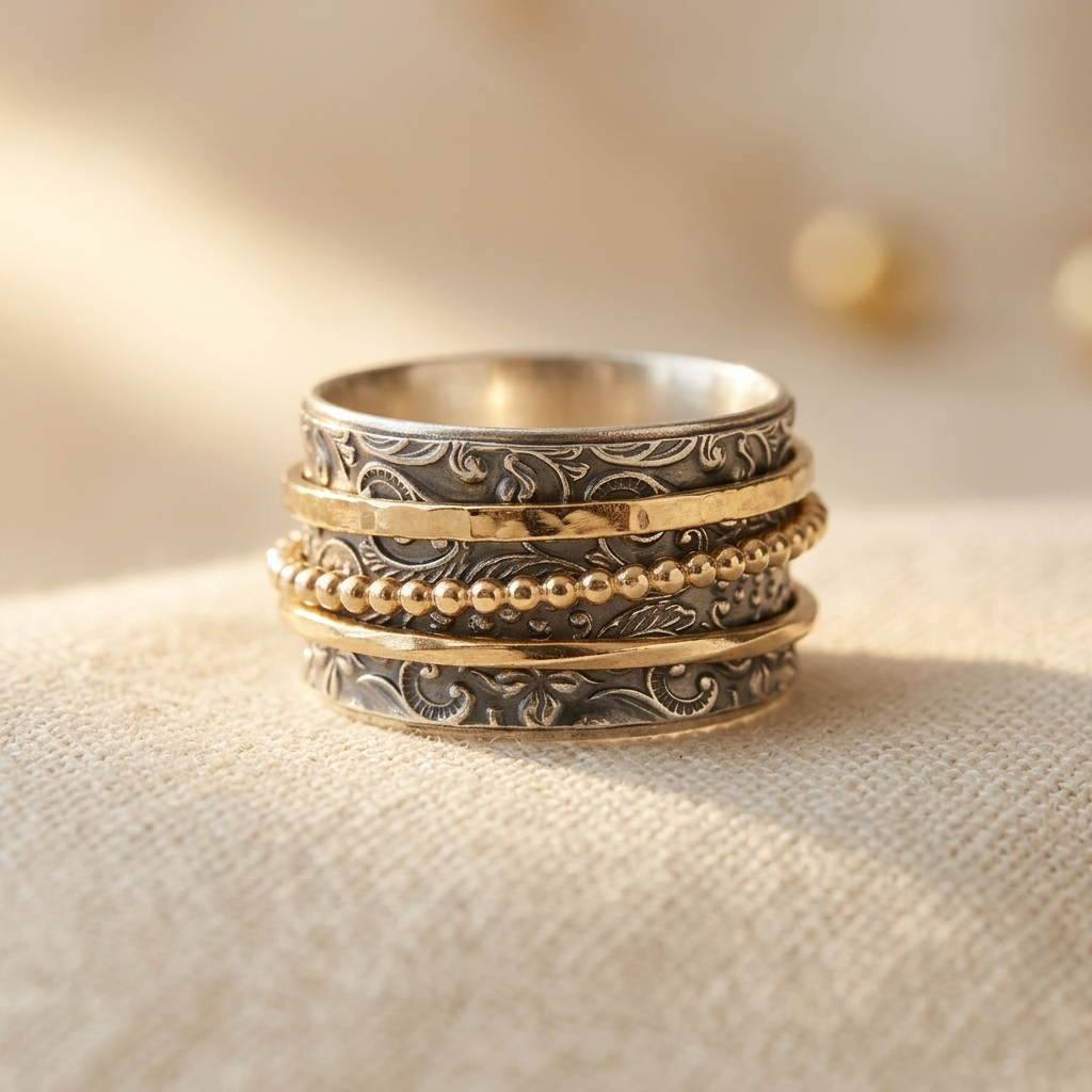 Geloof & liefde statement spinnerring van gemengd metaal